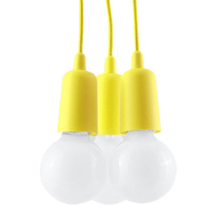 Suspension Ligne Pure jaune 3 lampes, ampoules E27 apparentes en grappe