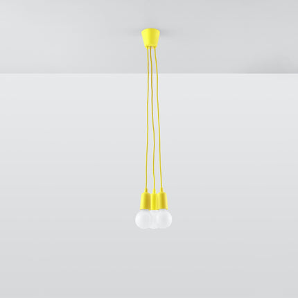 Suspension Ligne Pure jaune 3 lampes suspendue au plafond, éteinte