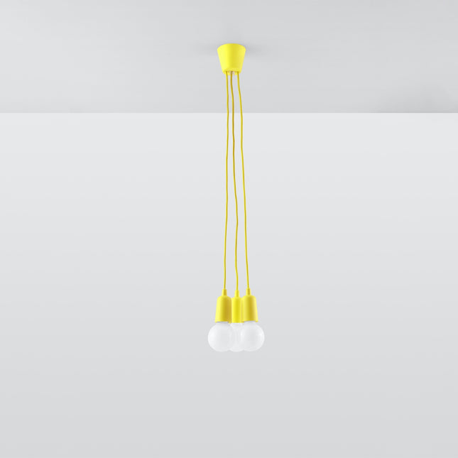 Suspension Ligne Pure jaune 3 lampes suspendue au plafond, éteinte