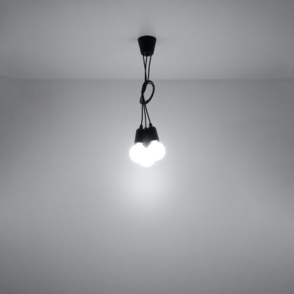 Détail des câbles et de la rosace de plafond de la suspension Ligne Pure noire