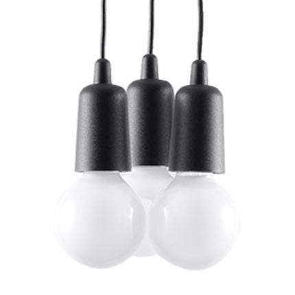 Suspension Ligne Pure noire 3 lampes, ampoules E27 apparentes en grappe