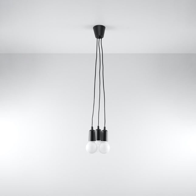 Suspension Ligne Pure noire 3 lampes suspendue au plafond, éteinte