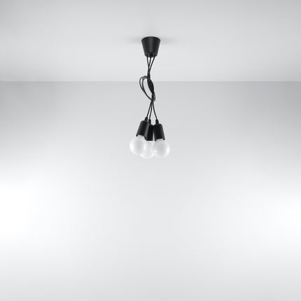 Vue d'angle de la suspension Ligne Pure noire 3 lampes