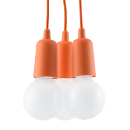 Suspension Ligne Pure orange 3 lampes, ampoules E27 apparentes en grappe