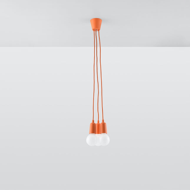 Suspension Ligne Pure orange 3 lampes suspendue au plafond, éteinte