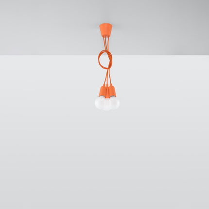 Vue d'angle de la suspension Ligne Pure orange 3 lampes