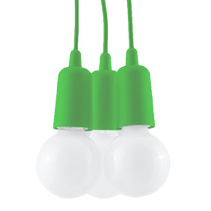 Suspension Ligne Pure verte 3 lampes, ampoules E27 apparentes en grappe