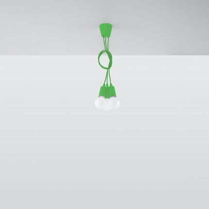 Vue d'angle de la suspension Ligne Pure verte 3 lampes