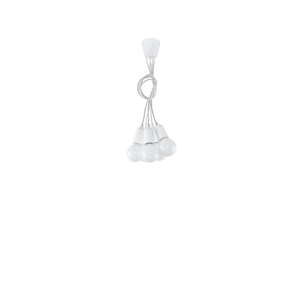 Détail de la grappe de cinq douilles blanches en PVC de la suspension Ligne Pure
