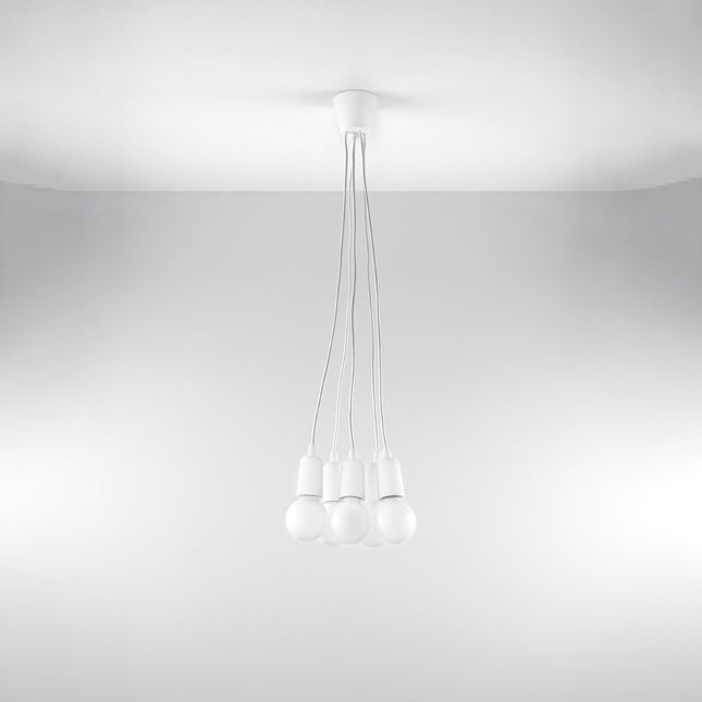 Suspension Ligne Pure blanche 5 lampes suspendue au plafond, éteinte, câbles regroupés