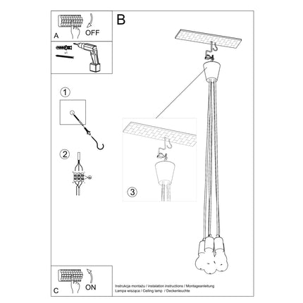 Instructions de montage de la suspension Ligne Pure grise 5 lampes