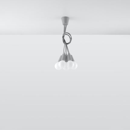 Vue d'angle de la suspension Ligne Pure grise 5 lampes