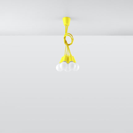 Vue d'angle de la suspension Ligne Pure jaune 5 lampes