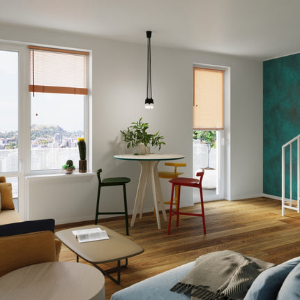 Suspension Ligne Pure noire 5 lampes au-dessus d'un îlot de cuisine