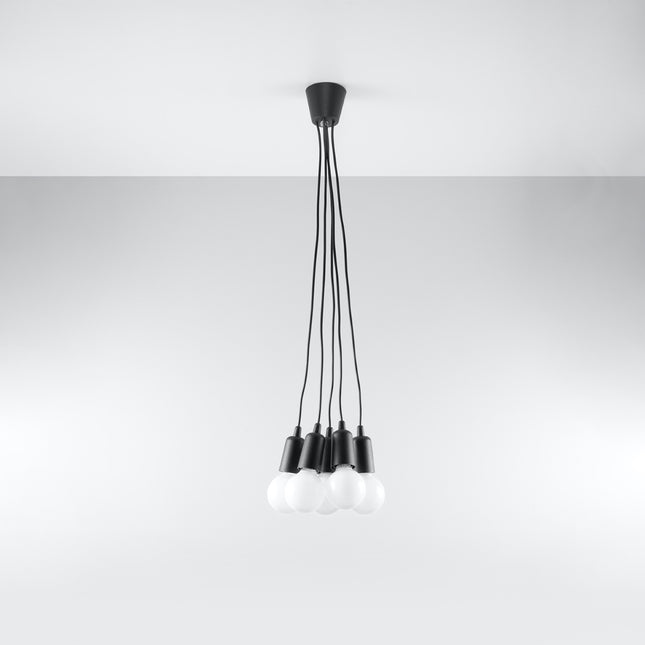Suspension Ligne Pure noire 5 lampes suspendue au plafond, éteinte