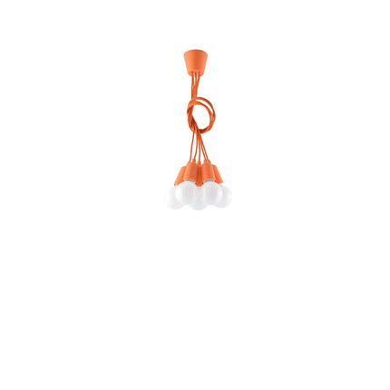 Détail de la grappe de cinq douilles orange de la suspension Ligne Pure