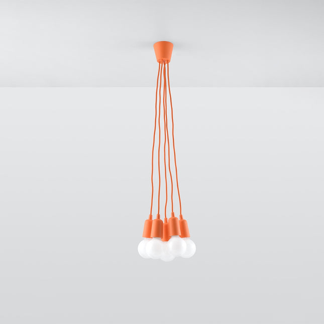 Suspension Ligne Pure orange 5 lampes suspendue au plafond, éteinte