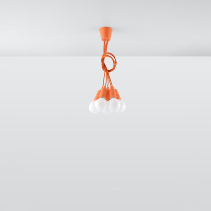 Vue d'angle de la suspension Ligne Pure orange 5 lampes