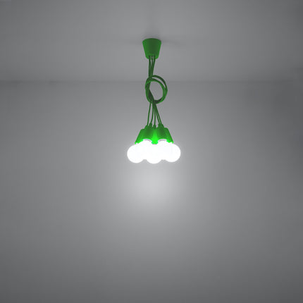 Détail des câbles et de la rosace de plafond de la suspension Ligne Pure verte