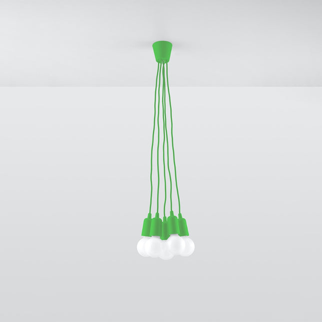 Suspension Ligne Pure verte 5 lampes suspendue au plafond, éteinte