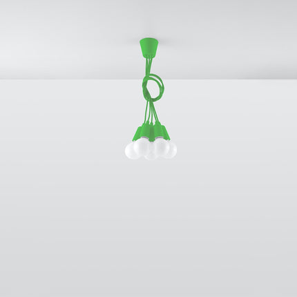 Vue d'angle de la suspension Ligne Pure verte 5 lampes