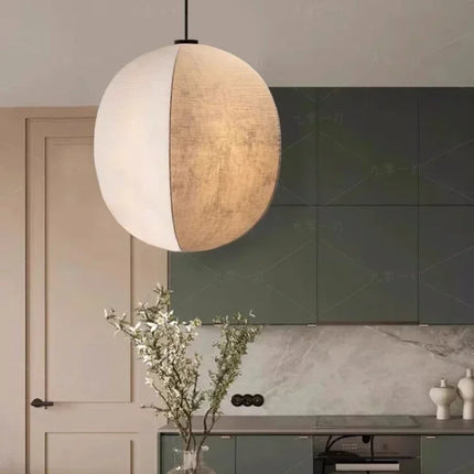 Détail de la trame du lin de la suspension Wabi-Sabi minimaliste