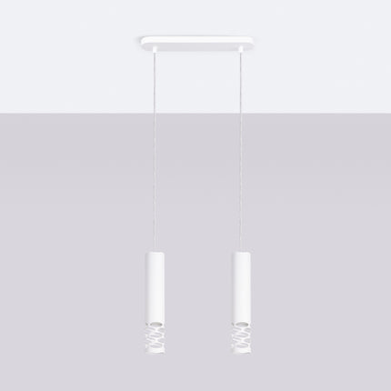 suspension linéaire 2 tubes à embout ajouré entrelacé blanc, vue en situation