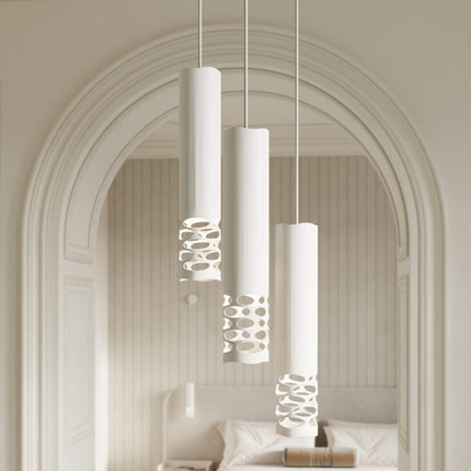 suspension linéaire 2 tubes à embout ajouré entrelacé blanc, intérieur contemporain
