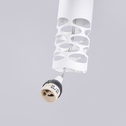 suspension linéaire 2 tubes à embout ajouré entrelacé blanc, mécanisme de montage