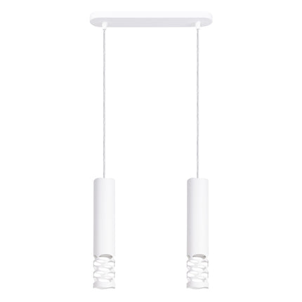 suspension linéaire 2 tubes à embout ajouré entrelacé blanc, packshot sur fond blanc