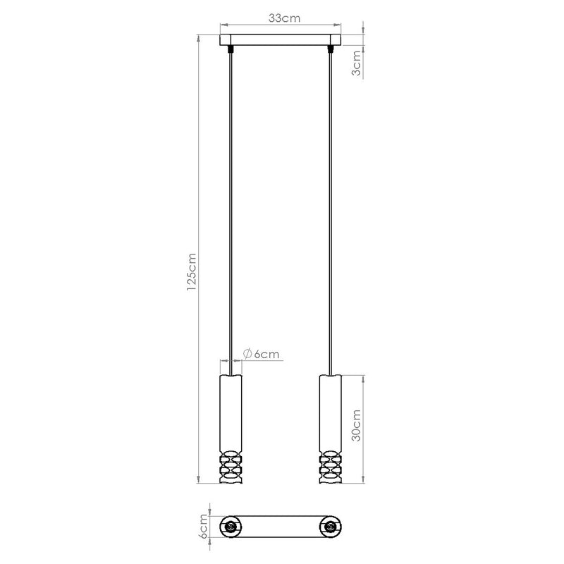 Dimensions Suspension Linéaire 2 Tubes à Embout Ajouré Entrelacé Blanc