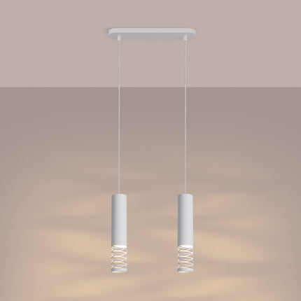 suspension linéaire 2 tubes à embout ajouré spirale blanc, lumière allumée