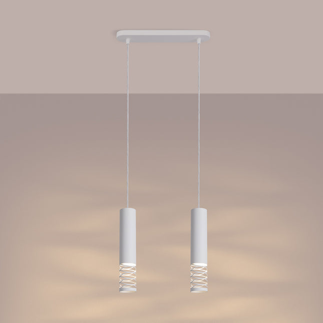 suspension linéaire 2 tubes à embout ajouré spirale blanc, lumière allumée