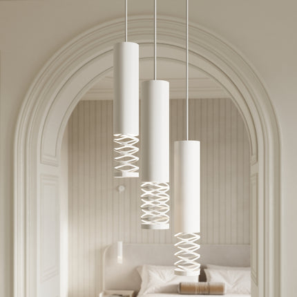 suspension linéaire 2 tubes à embout ajouré spirale blanc, intérieur contemporain