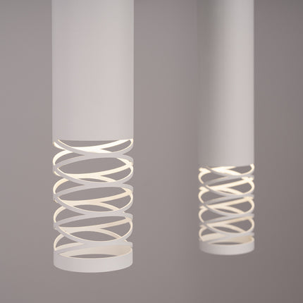 suspension linéaire 2 tubes à embout ajouré spirale blanc, vue de détail