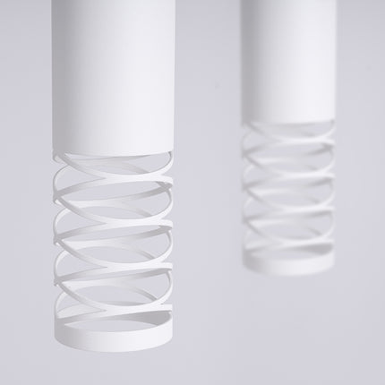 suspension linéaire 2 tubes à embout ajouré spirale blanc, packshot de trois quarts