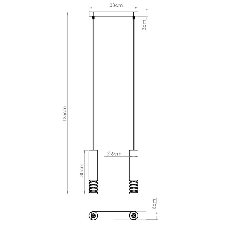 Dimensions Suspension Linéaire 2 Tubes à Embout Ajouré Spirale Blanc