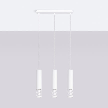 suspension linéaire 3 tubes à embout ajouré entrelacé blanc, vue en situation