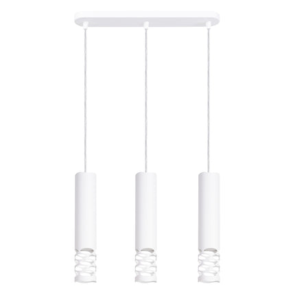 suspension linéaire 3 tubes à embout ajouré entrelacé blanc, packshot sur fond blanc