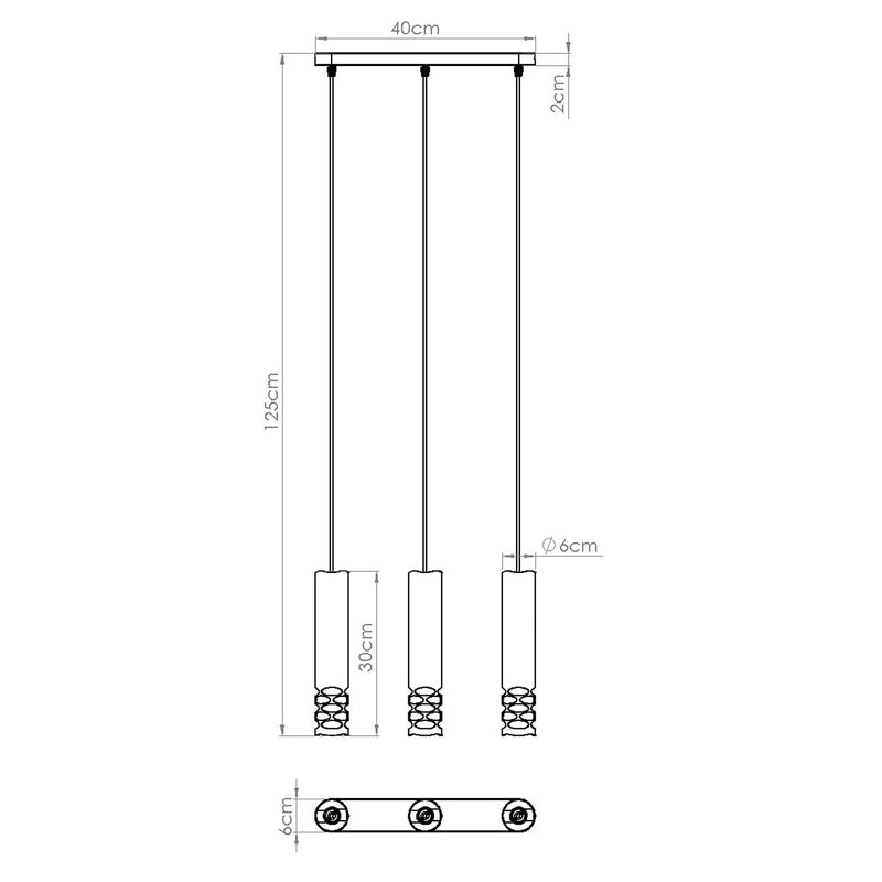 Dimensions Suspension Linéaire 3 Tubes à Embout Ajouré Entrelacé Blanc