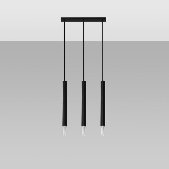 Détail des trois tubes fins noirs et de leurs diffuseurs en verre transparent