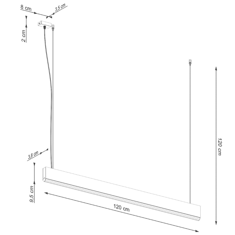 Dimensions Lámpara colgante vertical de madera de roble, 120 LED, 3000 K