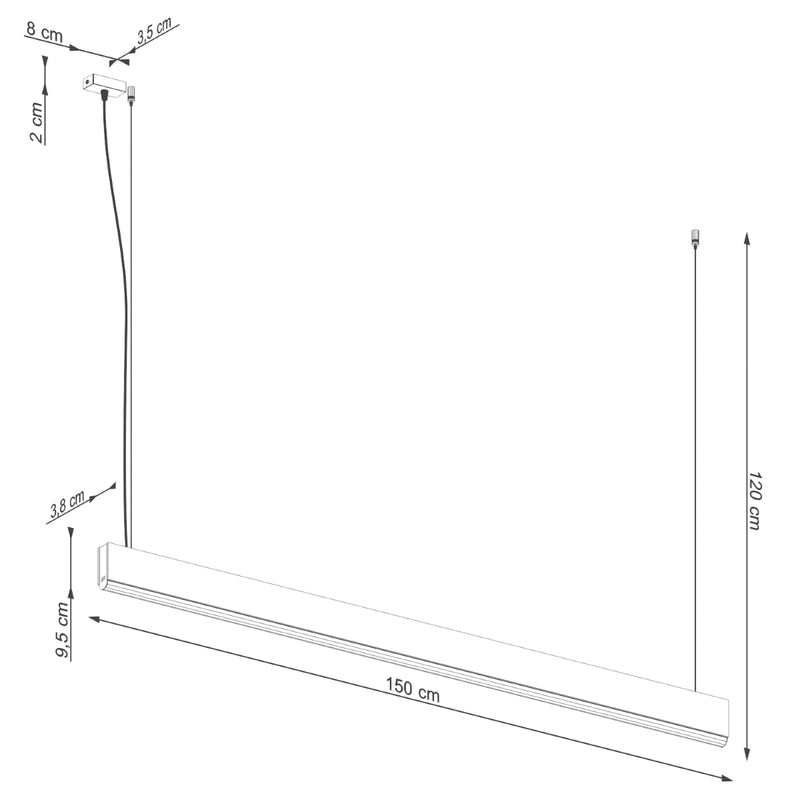 Dimensions Suspension Linéaire en Bois de Chêne 150 cm LED 3000K