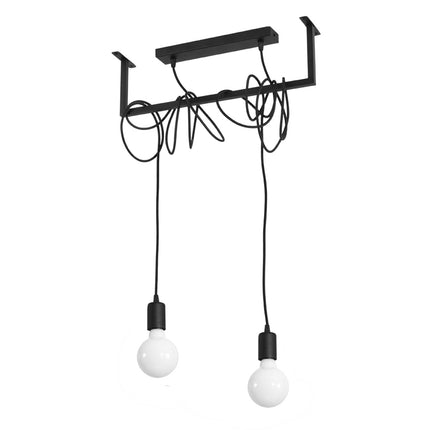 Suspension lineaire Entrelacs en acier noir avec deux ampoules E27 suspendues