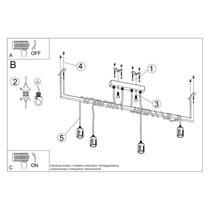 Notice de montage au plafond de la suspension linéaire Entrelacs à 4 douilles E27