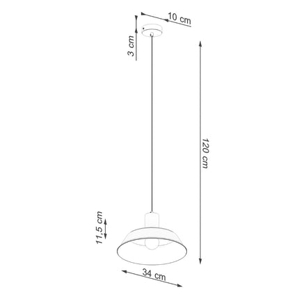 Schéma des dimensions de la suspension Loft Minimaliste blanche : hauteur totale et diamètre de l'abat-jour