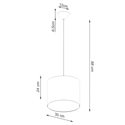 Suspension Loft Cylindrique Blanche 30 cm, suspendue au-dessus d'une table dans un salon
