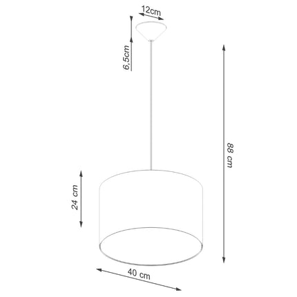 Suspension Loft Cylindrique Blanche 40 cm, suspendue au-dessus d'une table dans un salon