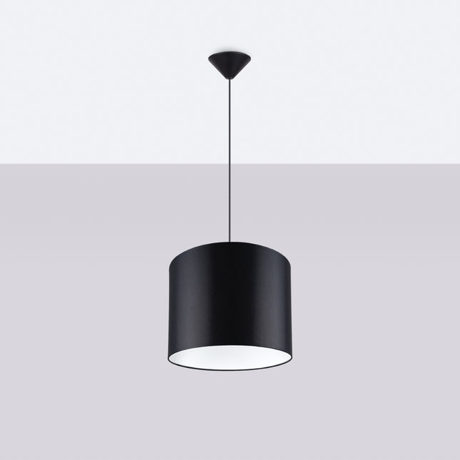 Suspension Loft Cylindrique Noire 30 cm, vue de face avec son point d'accroche