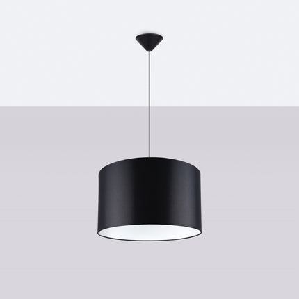 Suspension Loft Cylindrique Noire 40 cm, vue de face avec son point d'accroche